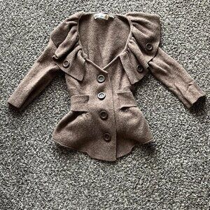 Anthropologie Brown Ruffled Button-Up Cardigan